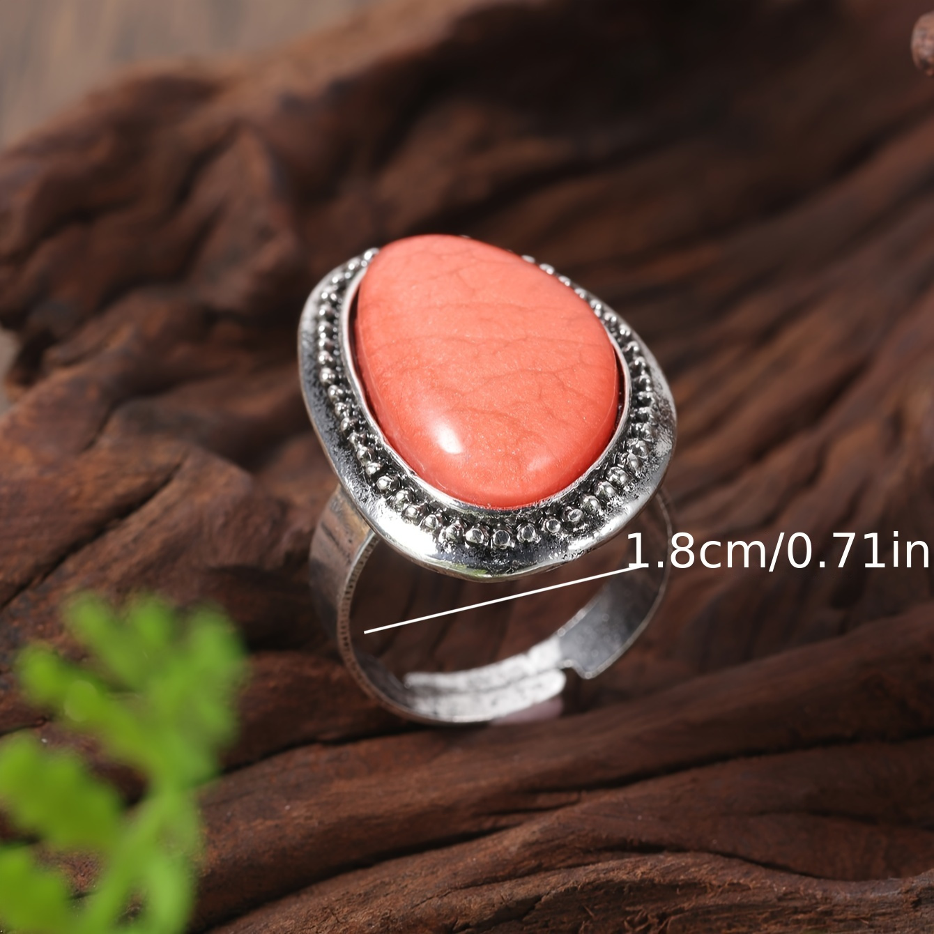 Boho Adjustable Orange Resin Ring Vintage Silvery Stainless Steel
